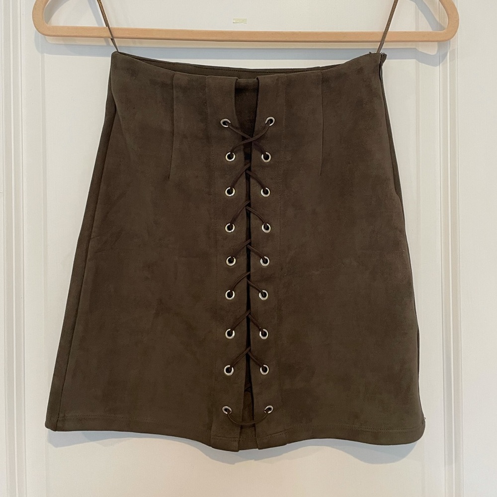 LF seek the label green suede miniskirt